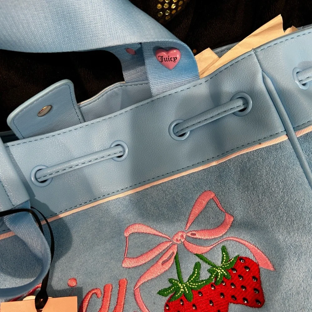 Juicy Couture Powder Blue Daydreamer with Pink Bow & Strawberry Embroidery - Picture 7 of 7